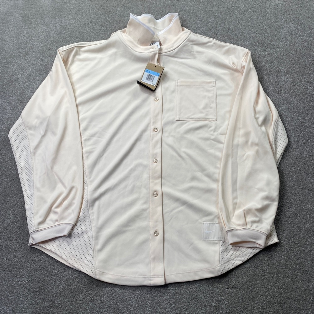 Nike Sportswear Button Down Top Womens Size M Cream Mesh Panel IF0274-103